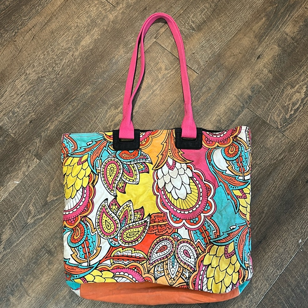 Joe Boxer tote bag featuring a colorful paisley pattern with pink straps